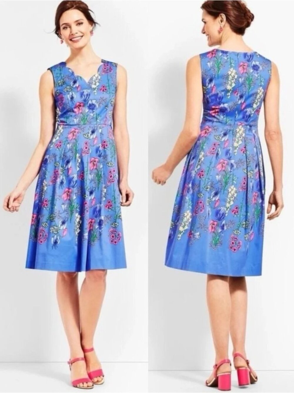 NEW rsvp by Talbots Sz 16 Periwinkle Blue floral pleated cotton tea dress, $169